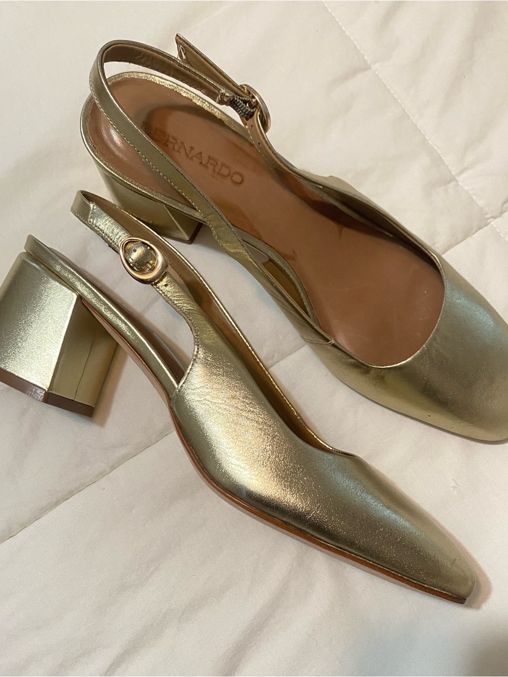 Bernardo // gold Alexia heel 8.5